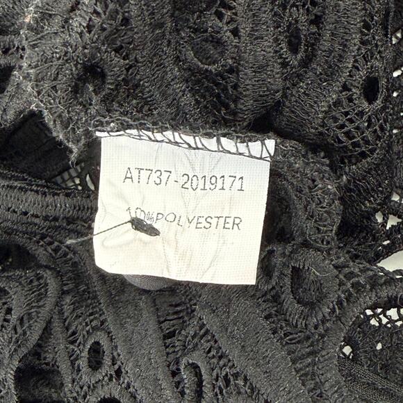 Akira Sheer Eyelet Cutout Shirt High Collar Bell Sleeve Womens Sz Medium Black - Picture 7 of 7